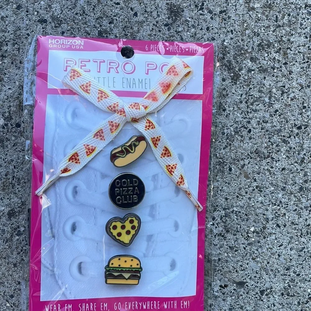 Retro Pop Enamel Shoe Charms With Laces, New! - One Set